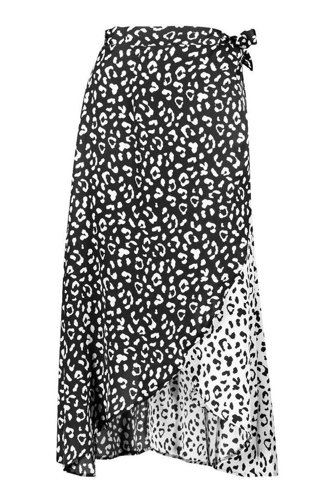 Womens Satin Spliced Cheetah Print Midaxi - black - 12, Black