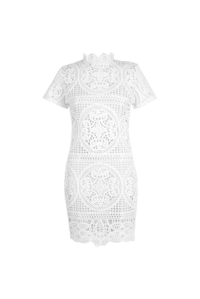 Womens Boutique Crochet Lace Bodycon Dress - White - 14, White