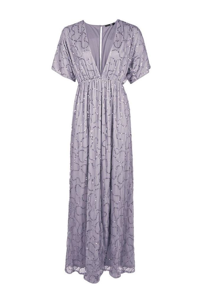 Womens Boutique Sequin Plunge Maxi Bridesmaid Dress - Grey - 10, Grey
