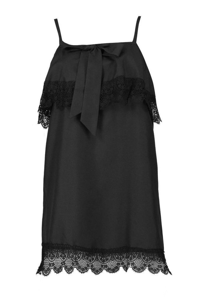 Womens Layered Square Neck Lace Shift Dress - black - 10, Black