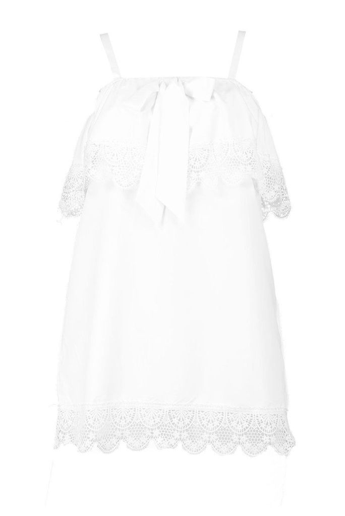 Womens Layered Square Neck Lace Shift Dress - white - 8, White