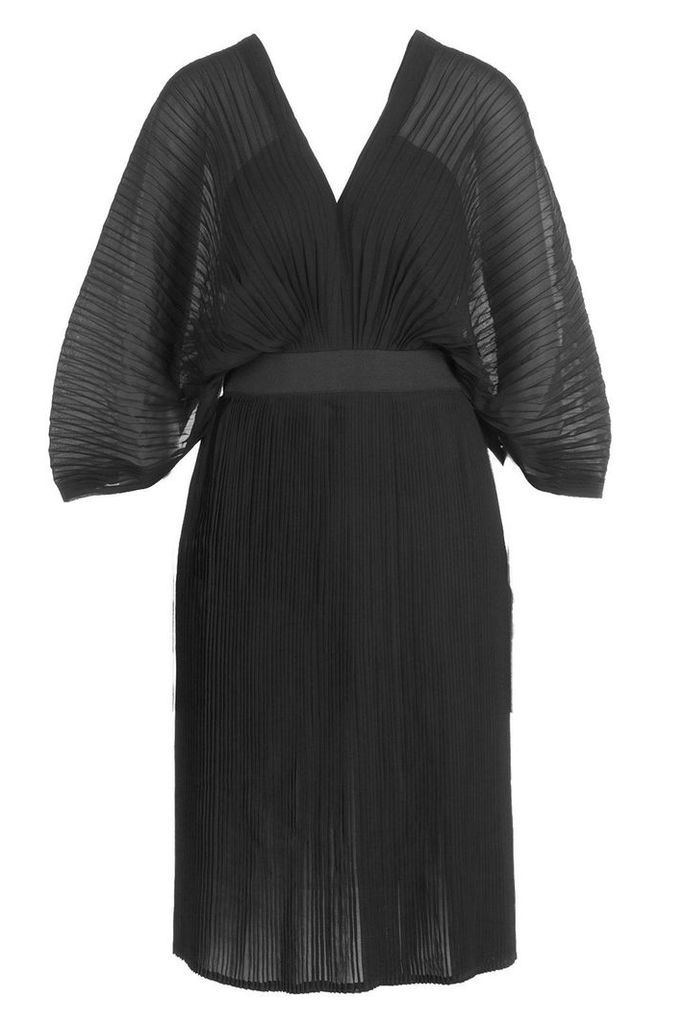 Womens Boutique Pleated Batwing Midi Dress - black - 8, Black