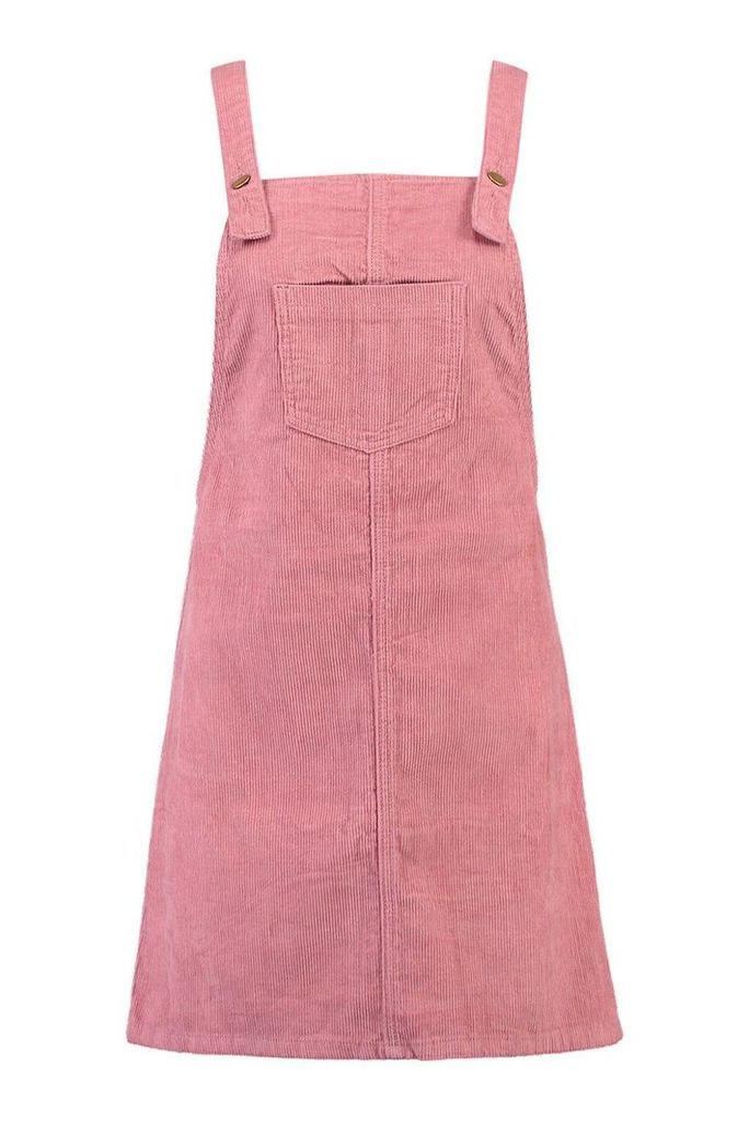 Womens Pocket Front Cord Pinafore Dress - Pink - 6, Pink