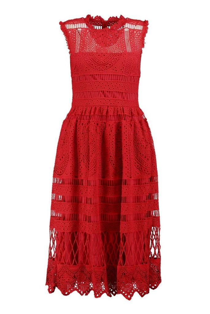 Womens Boutique Lace Skater Bridesmaid Dress - Red - 8, Red