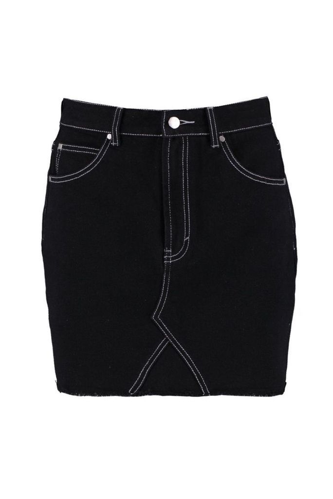 Womens Contrast Stitch Denim Skirt - black - 6, Black