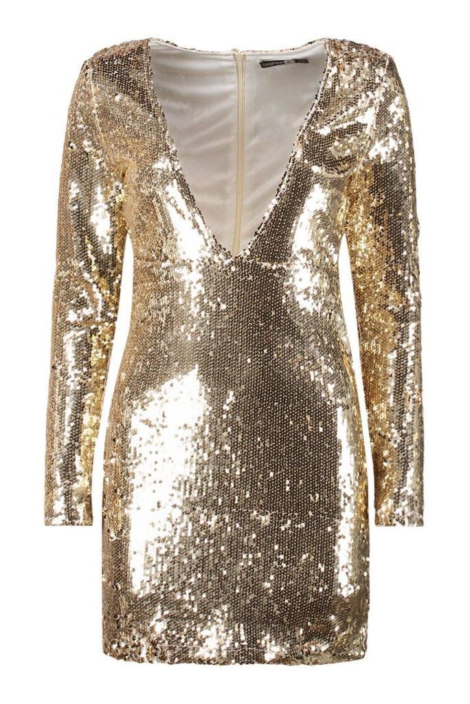 Womens Boutique Sequin Bodycon Dress - metallics - 12, Metallics