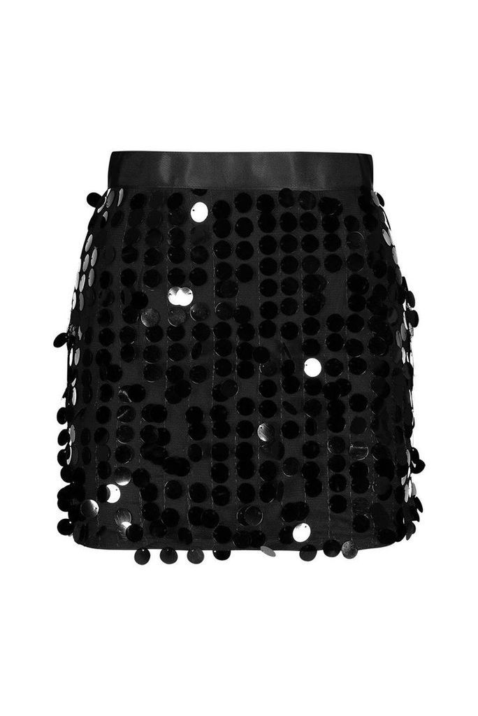 Womens Multi Disc Sequin Mini Skirt - black - 10, Black