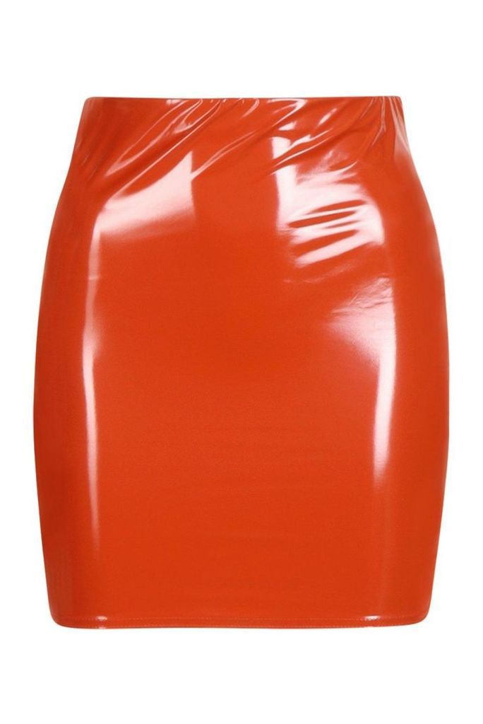 Womens High Waist Vinyl Mini Skirt - Orange - 10, Orange