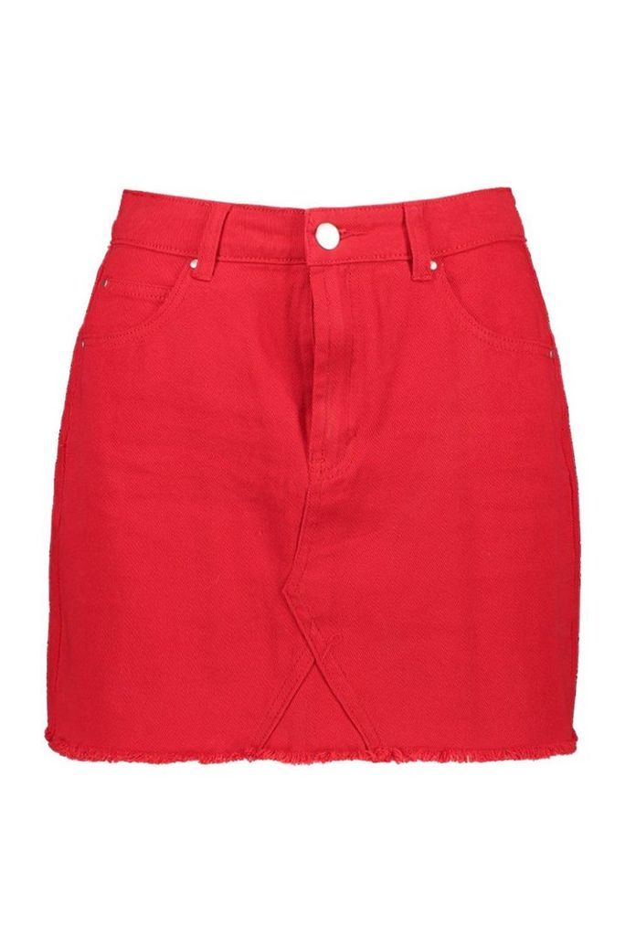 Womens Red Denim Mini Skirt - 10, Red