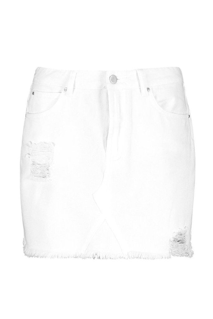 Womens Ecru Distressed Micro Mini Denim Skirt - Cream - 16, Cream