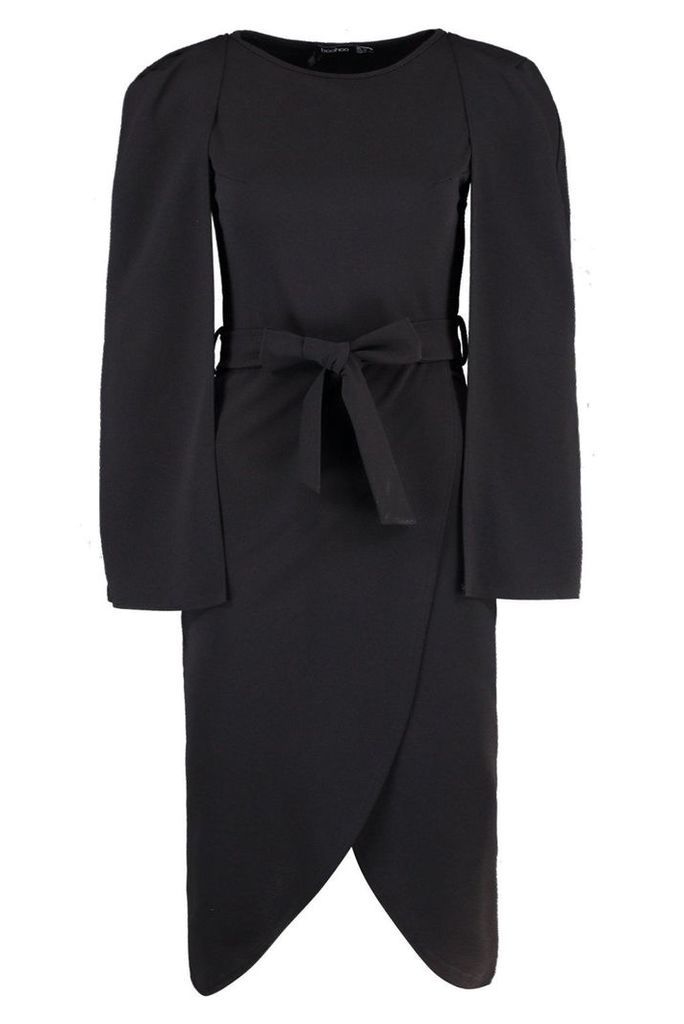 Womens Cape Tailored Belted Midi Dress - black - 8, Black