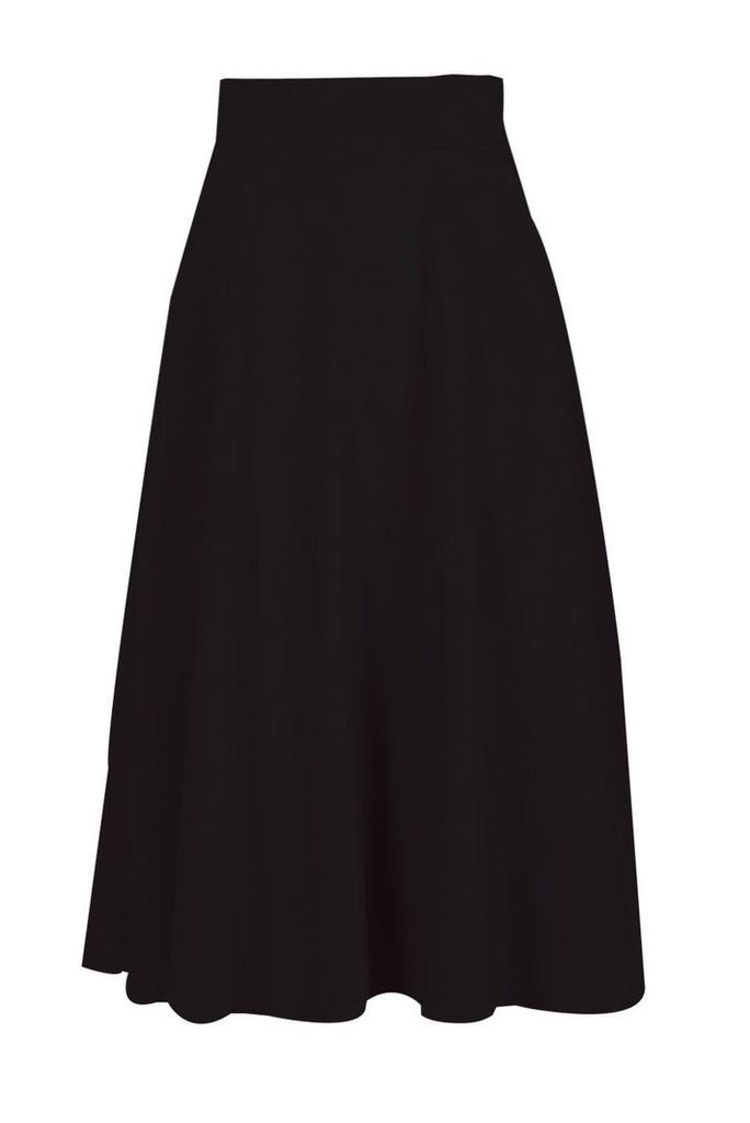 Womens Pocket Front Crepe Skater Midi Skirt - Black - 12, Black