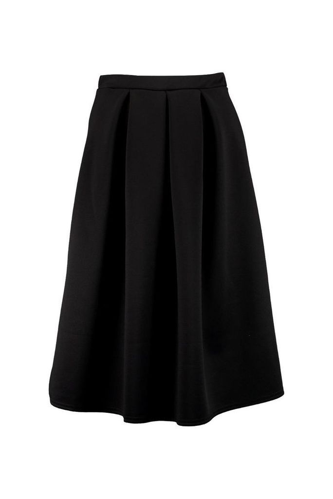 Womens Basic Box Pleat Midi Skirt - Black - 14, Black