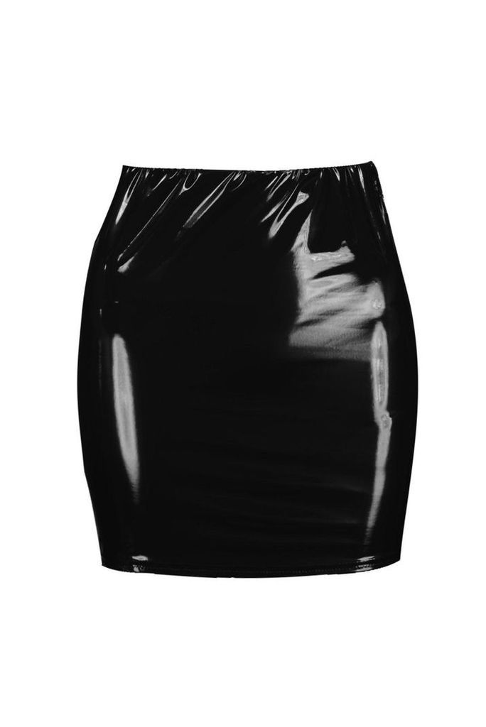 Womens Vinyl Micro Mini Skirt - Black - 10, Black