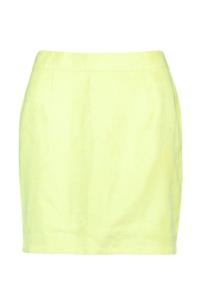 Womens Woven Soft Suedette A Line Mini Skirt - Yellow - 14, Yellow