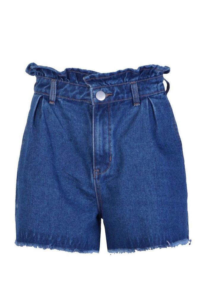 Womens Paperbag Waist Denim Mom Shorts - blue - 6, Blue