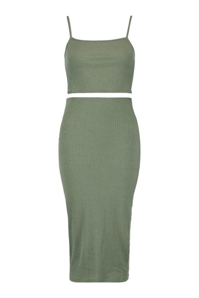 Womens Square Neck Strappy Midi Skirt Co-Ord Set - Green - 14, Green