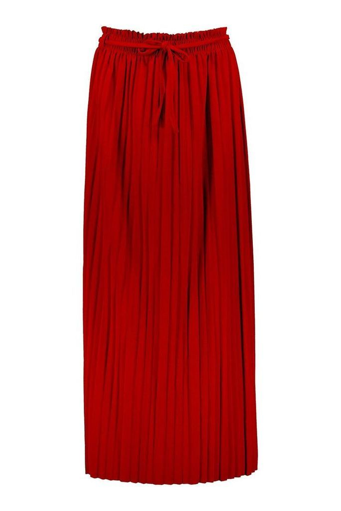 Womens Tie Waist Pleated Midaxi Skirt - red - S, Red