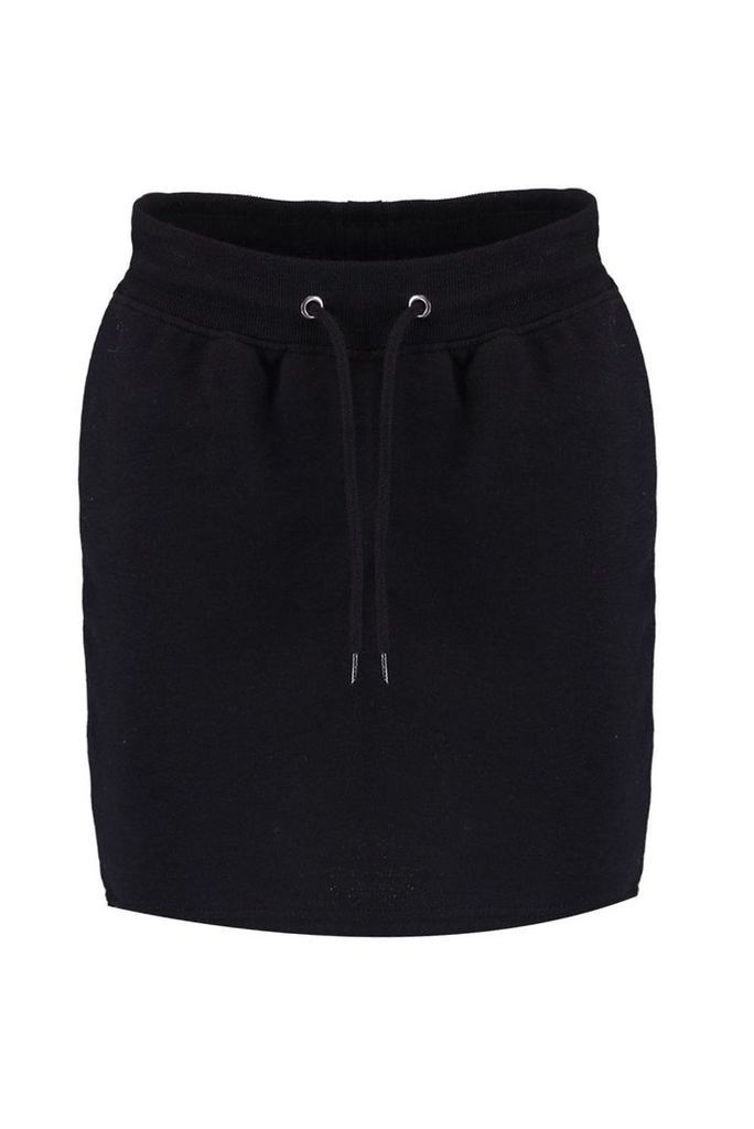 Womens Basic Sweat Tonal Mini Skirt - black - 6, Black