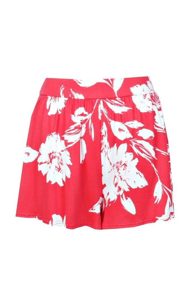 Womens Floral Flippy Shorts - Red - 12, Red