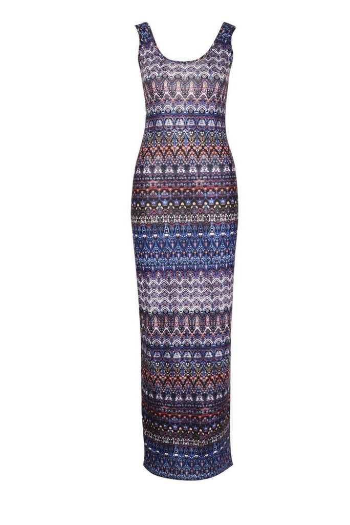 Womens Printed Sleeveless Maxi Dress - Multi - 8, Multi