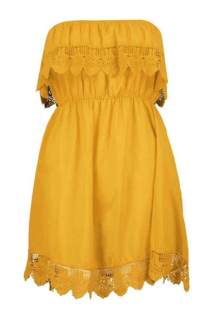 Womens Crochet Trim Sundress - yellow - S, Yellow