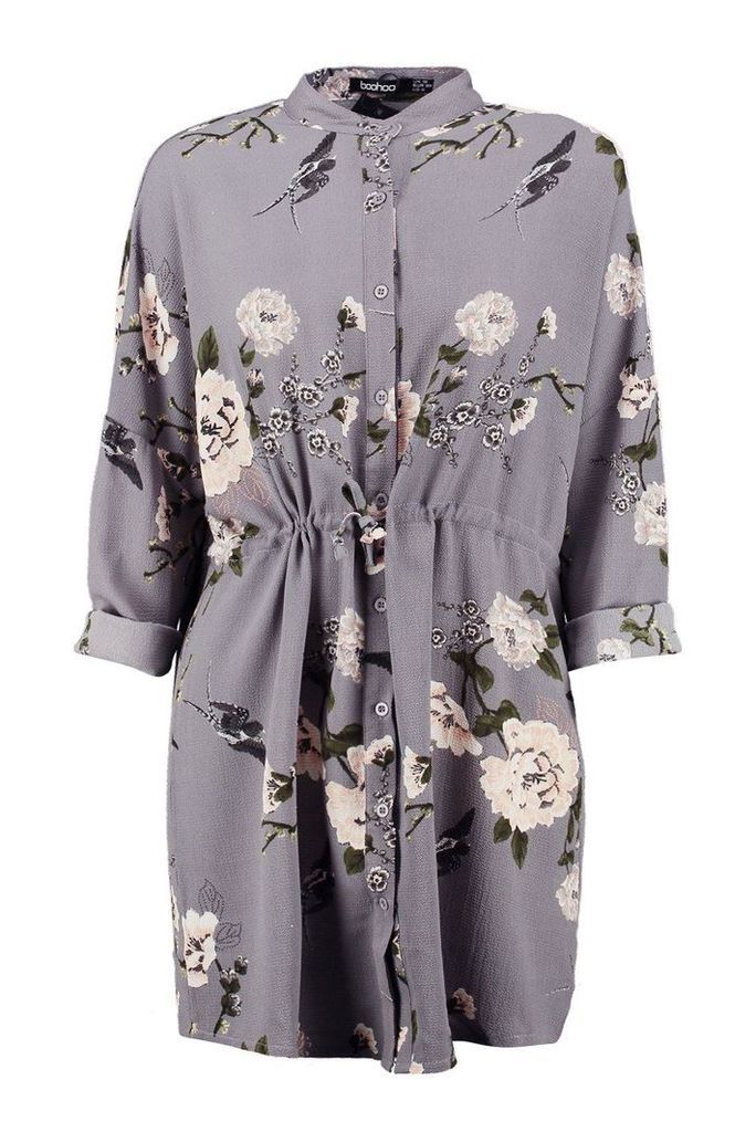 Womens Floral Shirt Dress - grey - 16, Grey