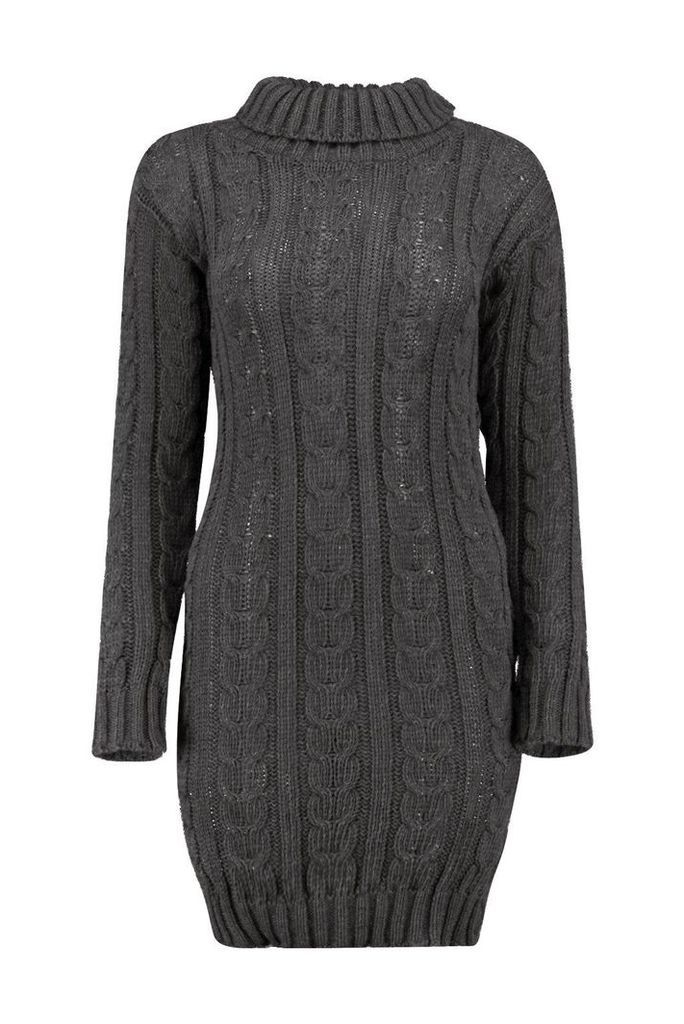 Womens Cable Knit Jumper Dress - grey - M/L, Grey