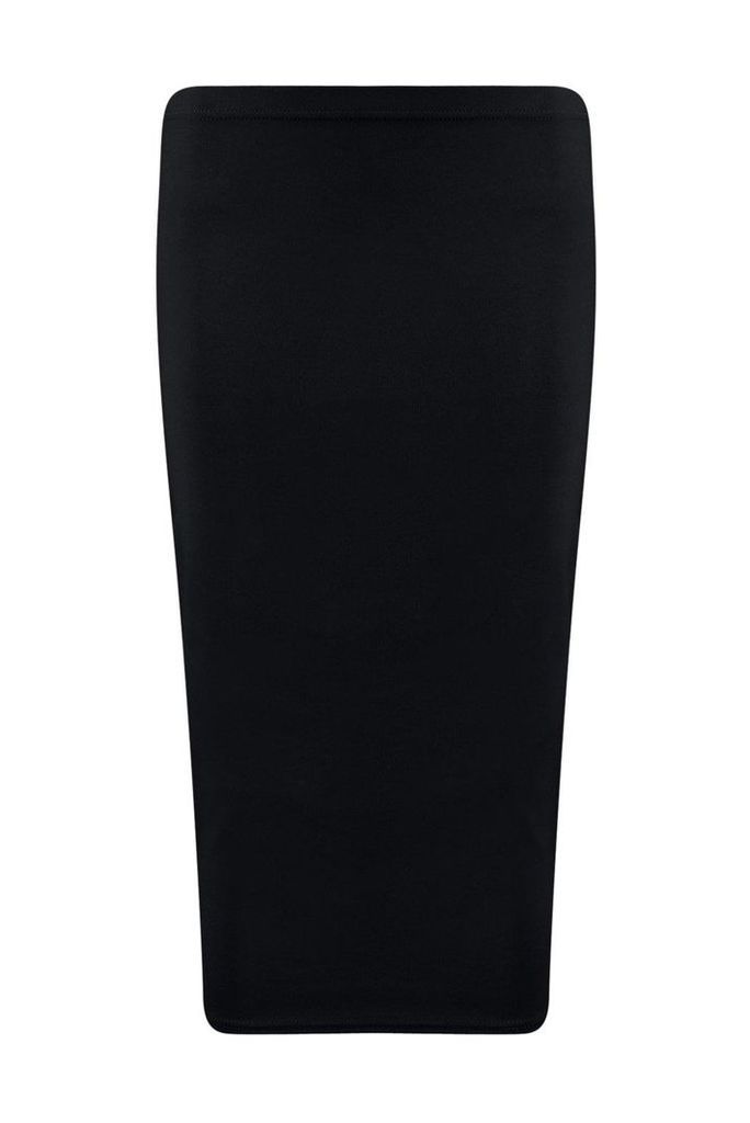 Womens Basic Scuba Midi Skirt - Black - 6, Black