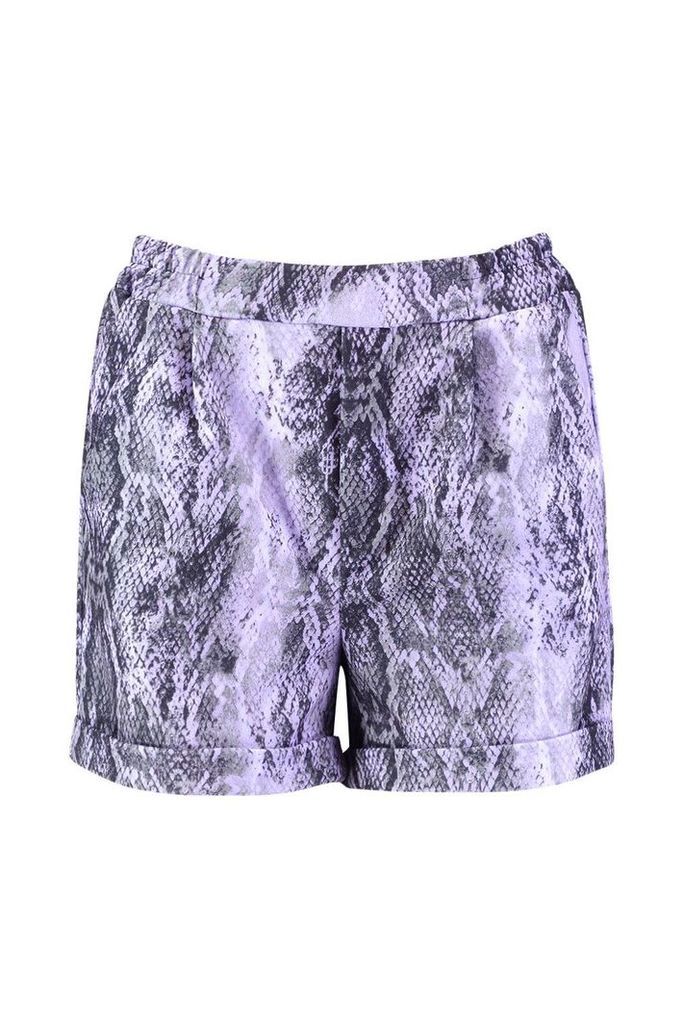Womens Snake Print Tailored Shorts - purple - 10, Purple