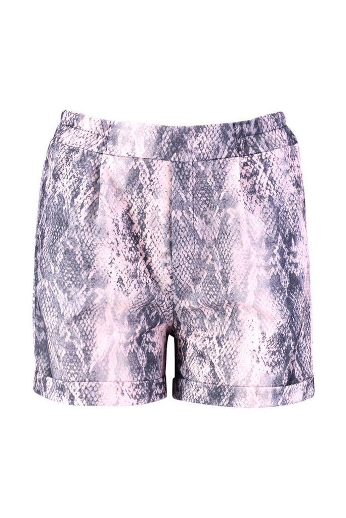 Womens Snake Print Tailored Shorts - Pink - 12, Pink