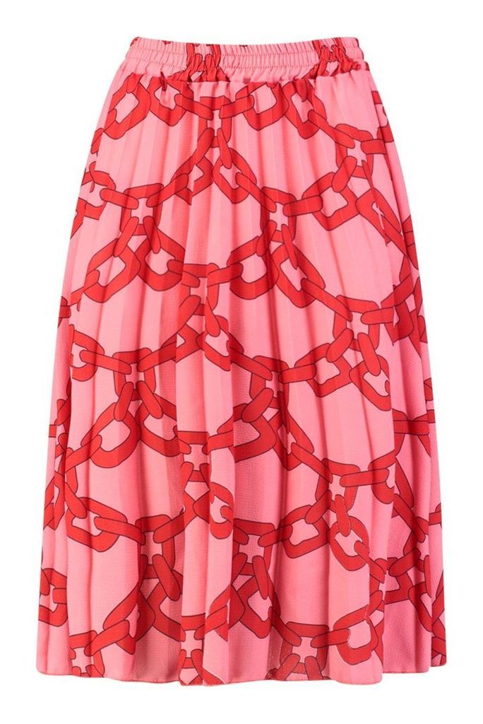 Womens Chain Print Midi Skirt - Pink - 10, Pink