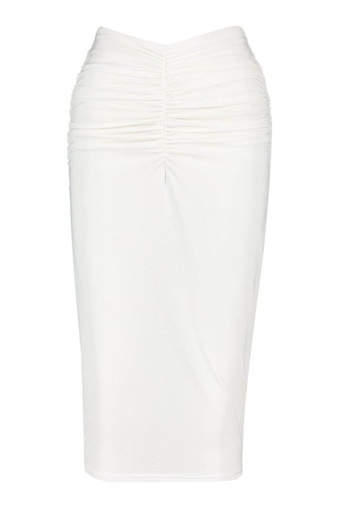Womens Ruched Front Midi Skirt - white - 12, White