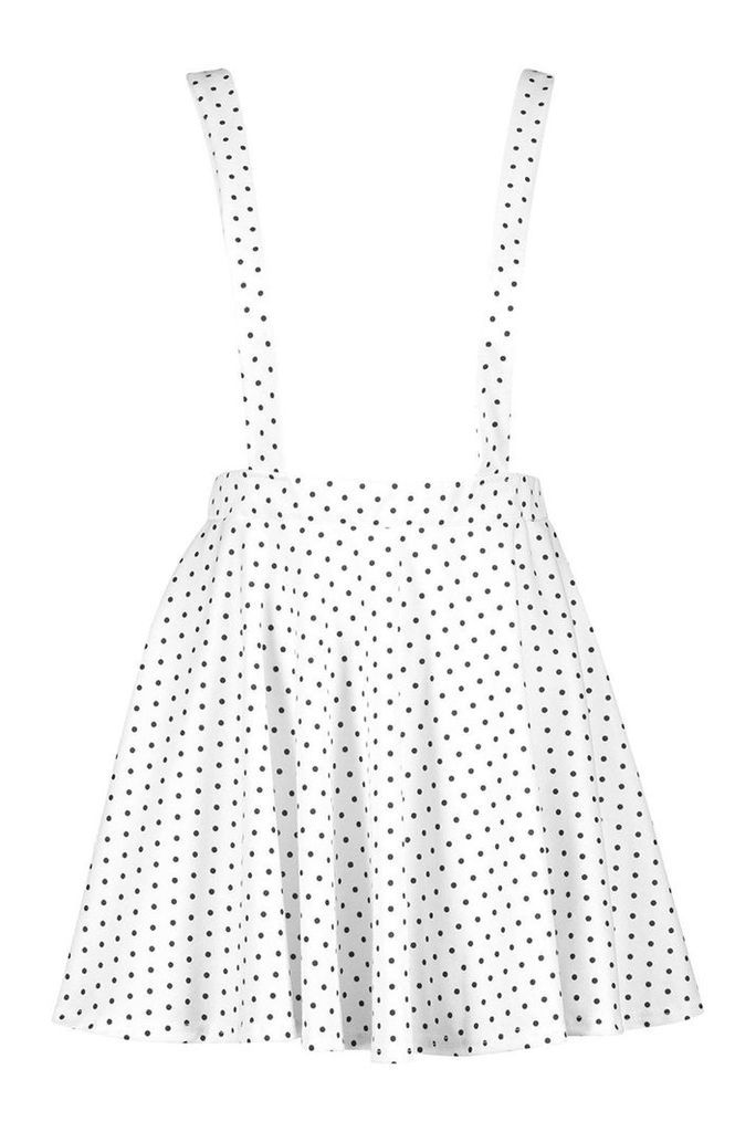 Womens Polka Dot Pinafore Skirt - white - 12, White