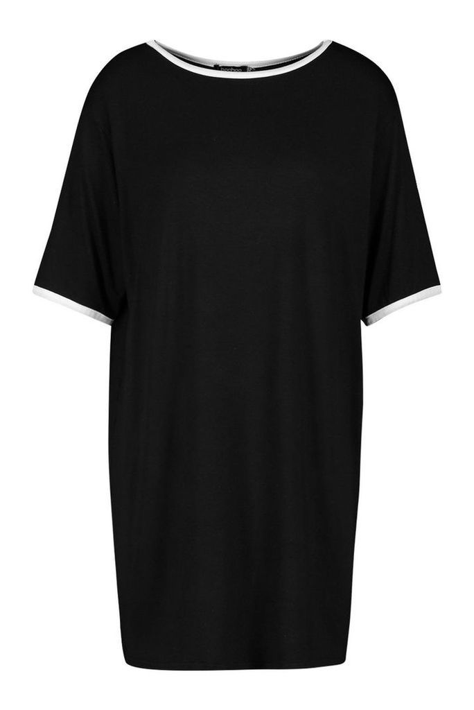 Womens Contrast Trim T-Shirt Dress - black - 10, Black