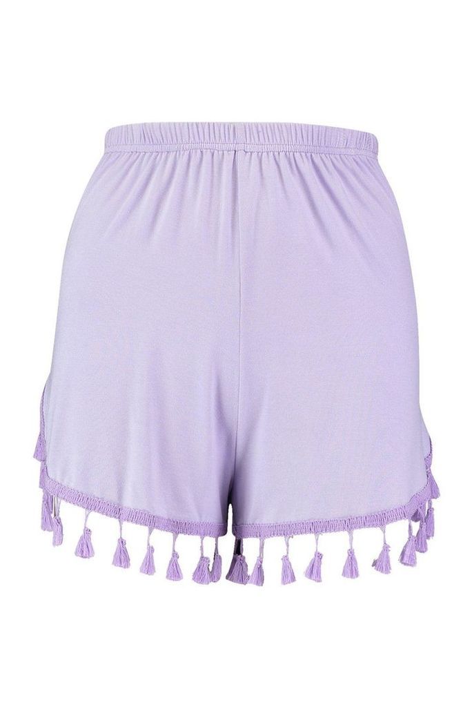 Womens Tassle Trim Flippy Shorts - purple - 12, Purple