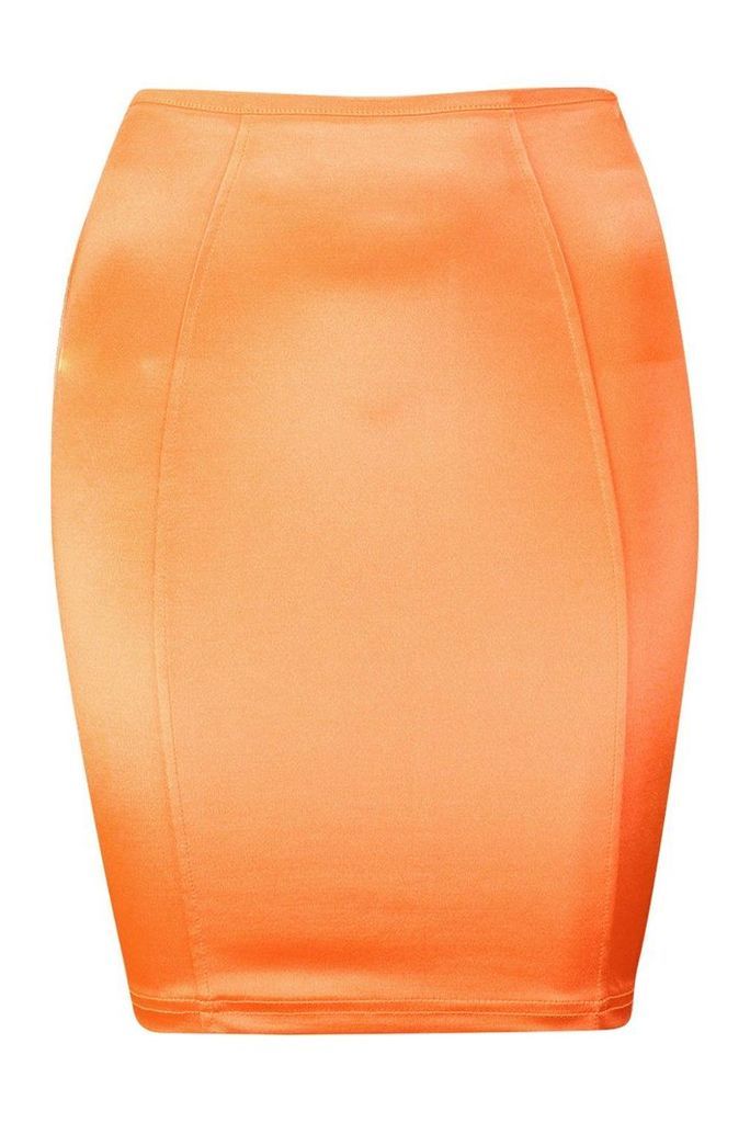 Womens Satin Mini Skirt - orange - S, Orange