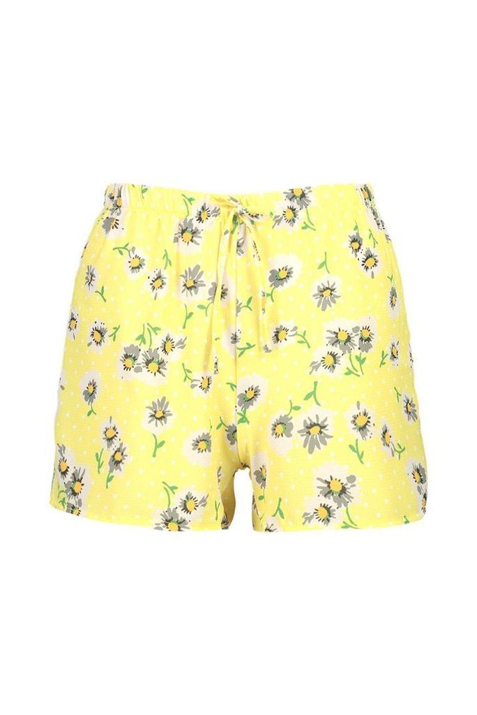 Womens Daisy Print Flippy Shorts - yellow - 6, Yellow