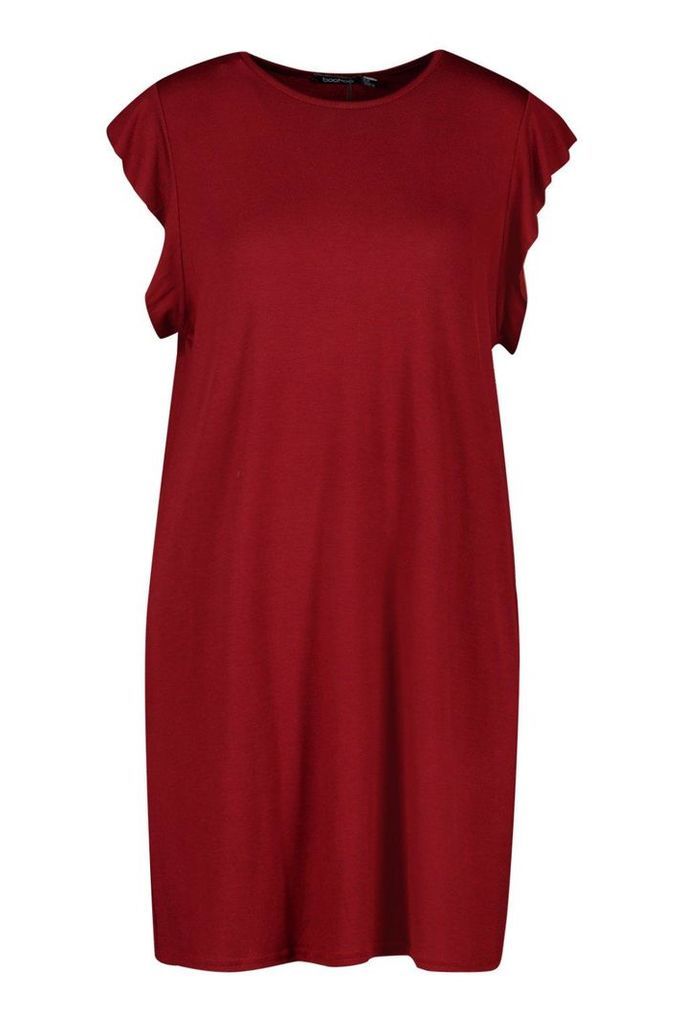 Womens Ruffle Detail Jersey Shift Dress - red - 10, Red