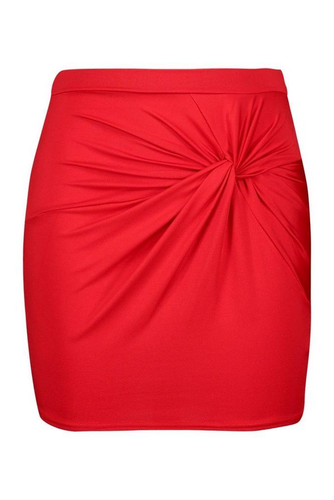 Womens Recycled Slinky Twist Front Mini Skirt - Red - 8, Red