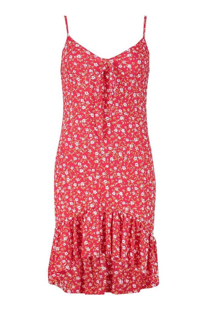Womens Ditsy Floral Bow Front Shift Dress - red - 14, Red