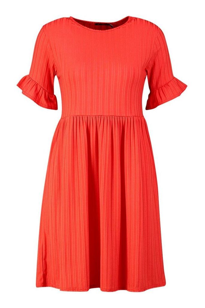 Womens Recycled Rib Ruffle Detail Smock Dress - red - 8, Red