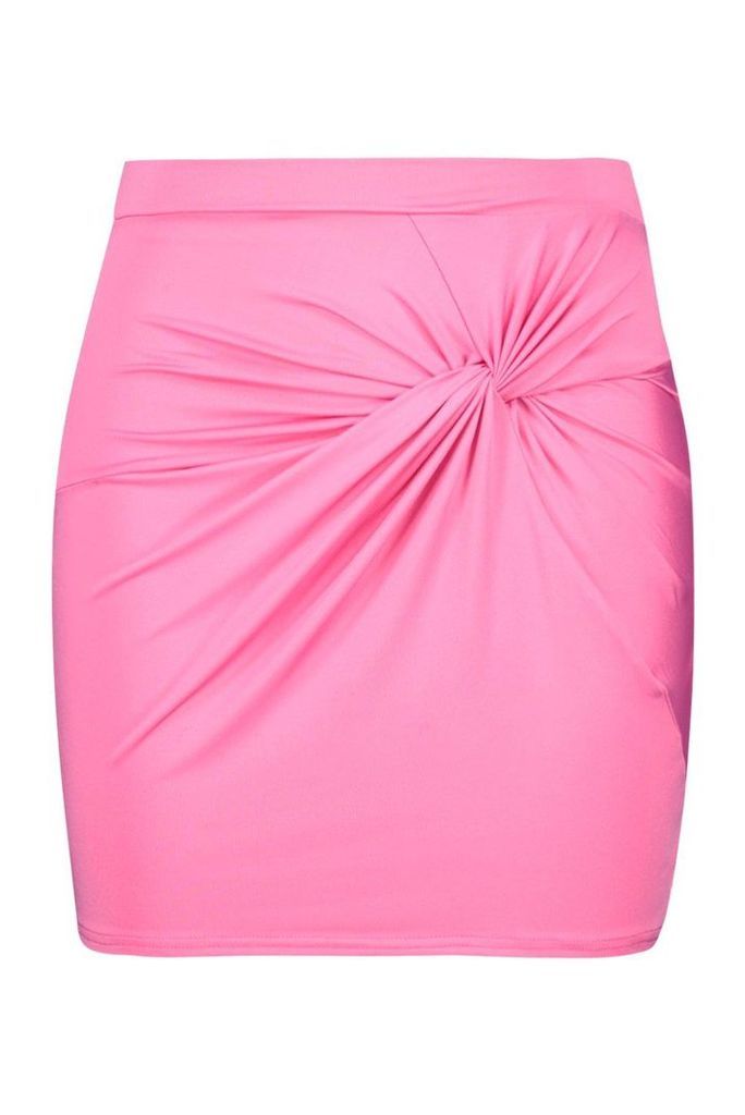 Womens Recycled Slinky Twist Front Mini Skirt - Pink - 8, Pink