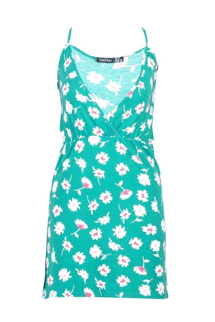 Womens Floral Strappy Skater Sundress - green - 8, Green