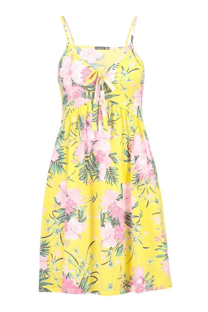 Womens Tropical Tie Front Sundress - yellow - 10, Yellow