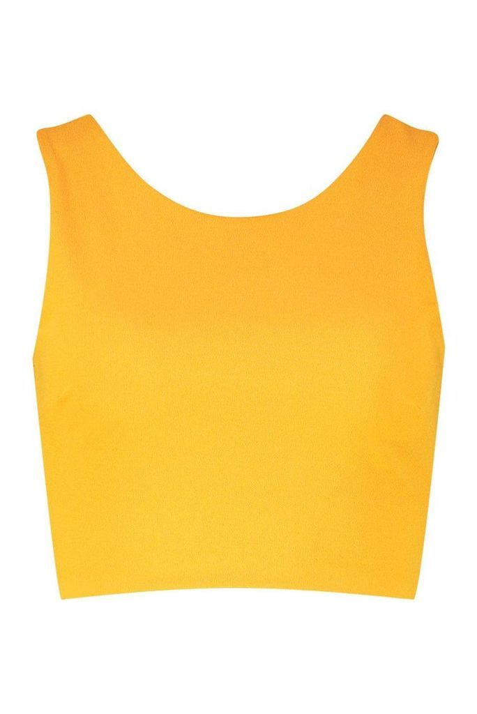 Womens Crepe Zip Back Cropped Top - yellow - M/L, Yellow