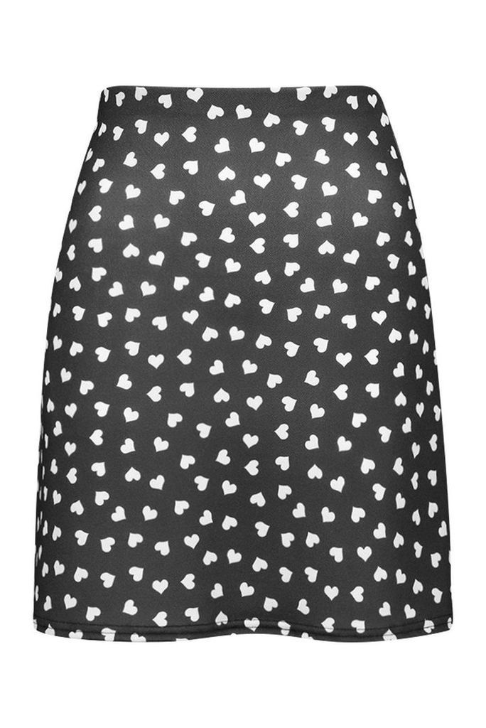 Womens Polka Dot Heart A line Mini Skirt - black - 16, Black