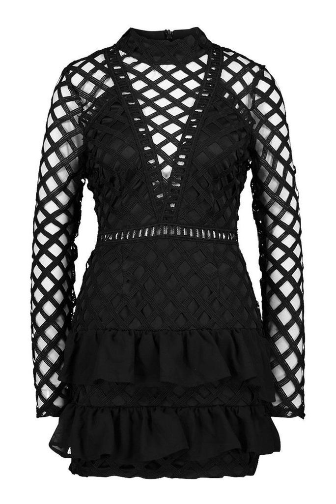 Womens Premium High Neck Statement Mini Dress - black - 8, Black