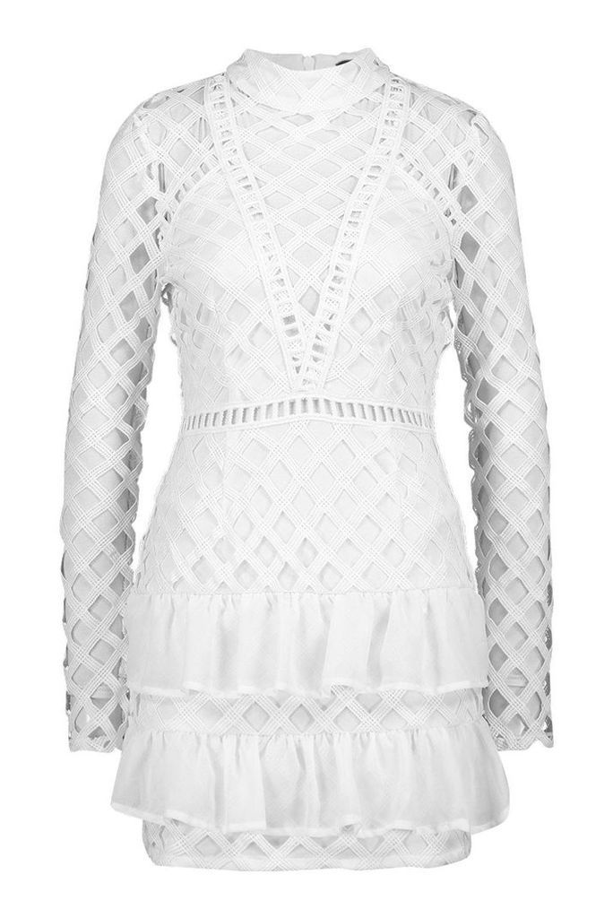 Womens Premium High Neck Statement Mini Dress - white - 8, White