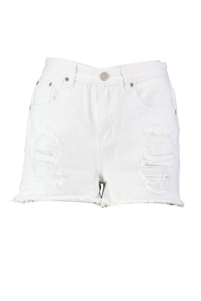 Womens High Waist Distressed Denim Mom Shorts - white - 8, White
